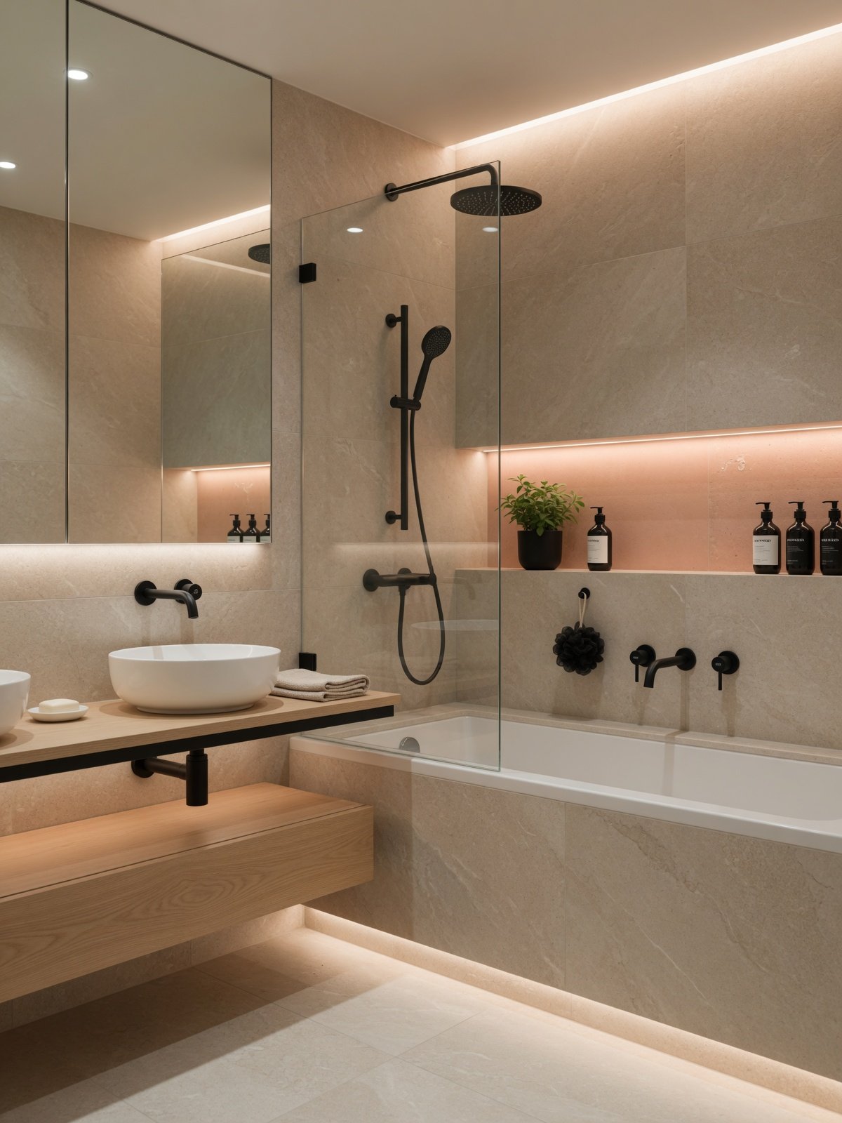 A minimalist bathroom with ambient lighting. — Liverpool
