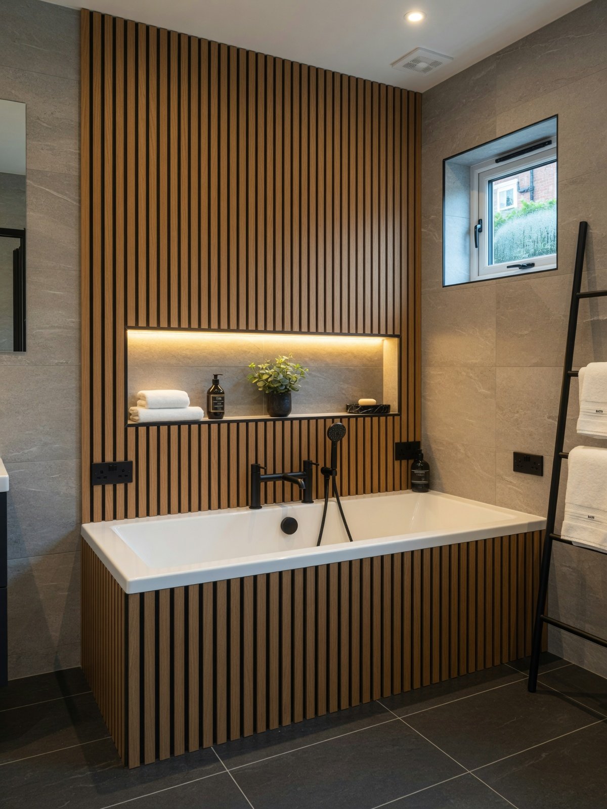 A bathroom transformation with a bold slatted finish. — St Helens